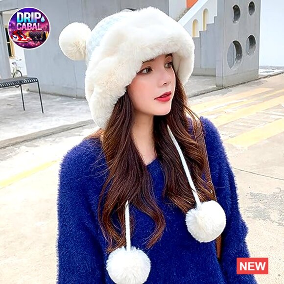 Winter Pompom Beanie Fluffy Knit Faux Fur Crochet Skull Cap main image 4